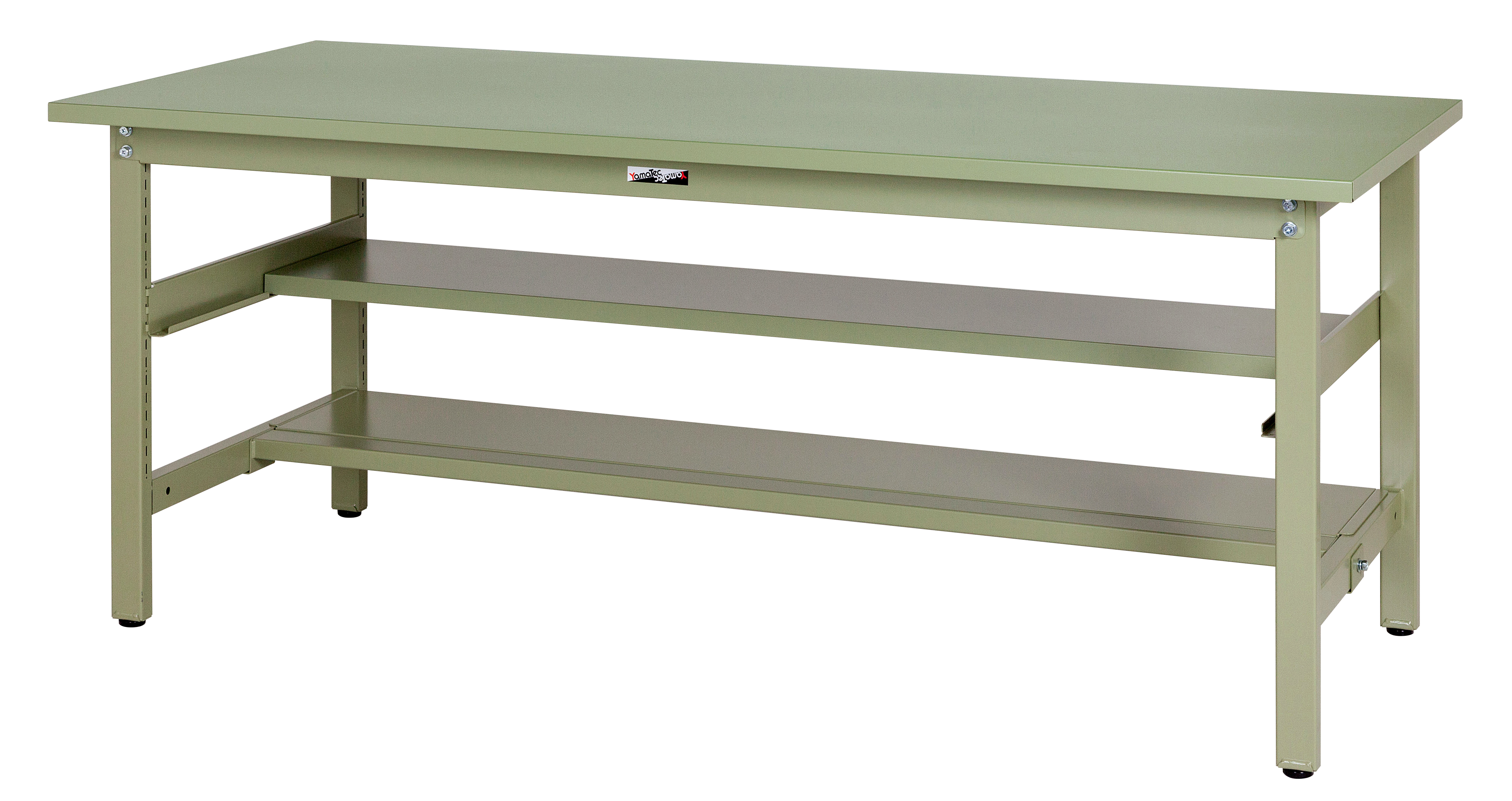ヤマテック　ワークテーブル　300シリーズ　固定式 中間棚付き(半面棚板2段式) H740mm　スチール天板　SWS-1890TS1