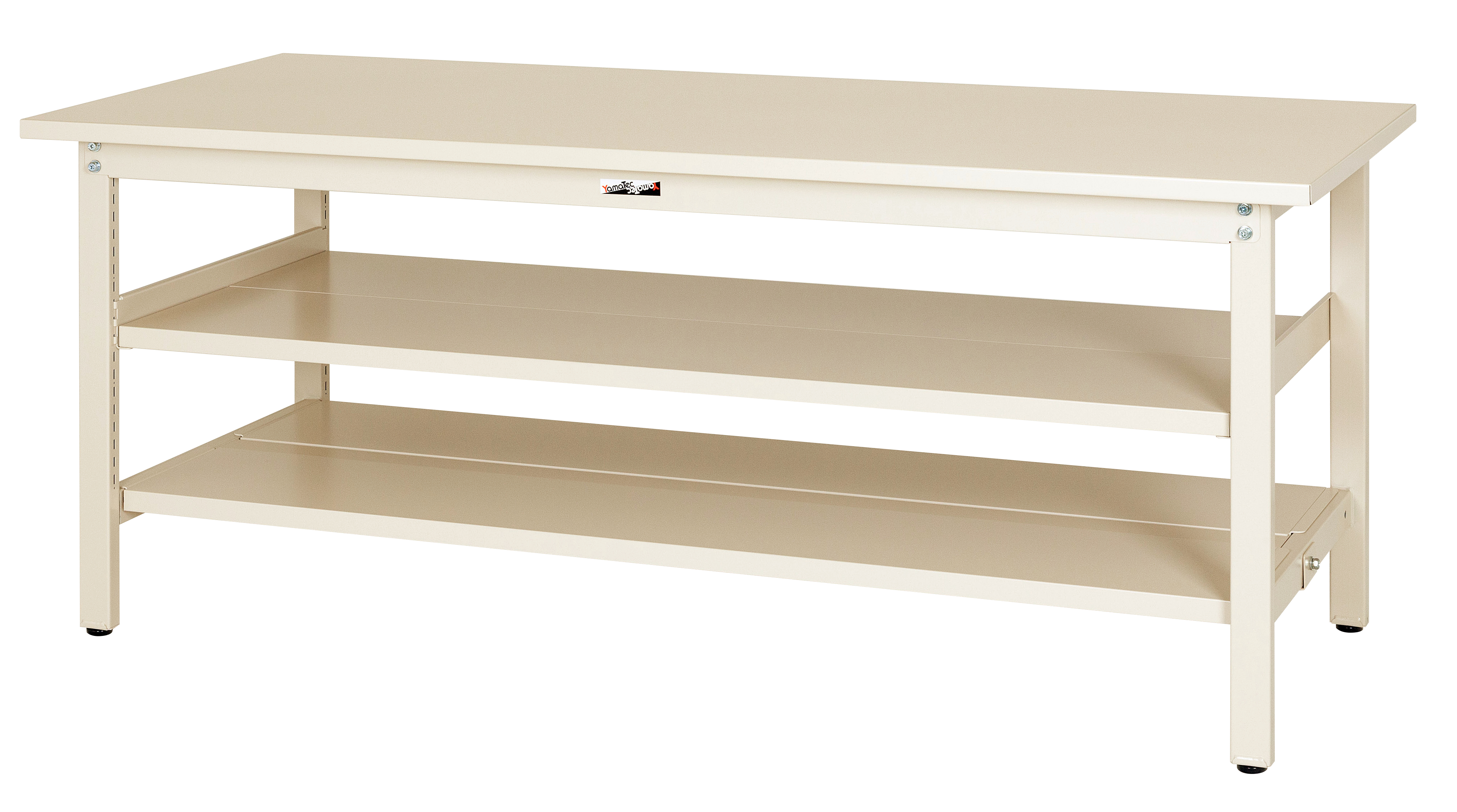 ヤマテック　ワークテーブル　300シリーズ　固定式 中間棚付き(全面棚板2段式) H740mm　スチール天板　SWS-1575TTS2