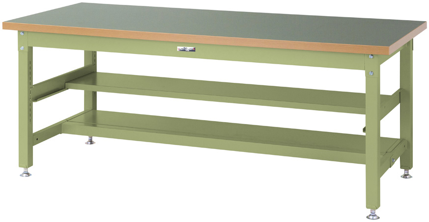 ヤマテック　ワークテーブル　スーパータイプ　中間棚付き(半面棚板2段式)　H740mm　塩ビシート天板　SSR-1890TS1