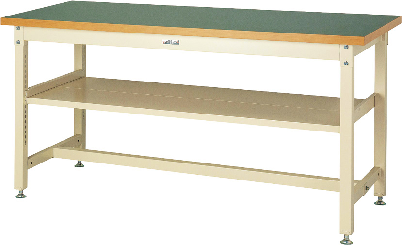 ヤマテック　ワークテーブル　スーパータイプ　中間棚付き(全面棚板1段式)　H900mm　塩ビシート天板　SSRH-1275S2