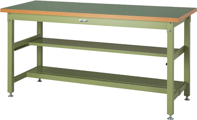 ヤマテック　ワークテーブル　スーパータイプ　中間棚付き(半面棚板2段式)　H900mm　塩ビシート天板　SSRH-1275TS1