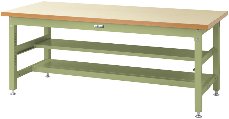 ヤマテック　ワークテーブル　スーパータイプ　中間棚付き(半面棚板2段式)　H740mm　メラミン天板　SSM-1890TS1