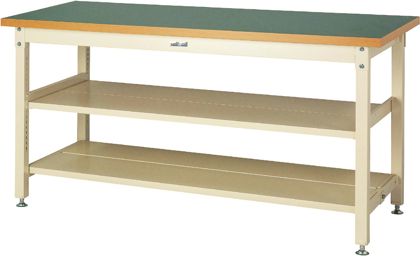 ヤマテック　ワークテーブル　スーパータイプ　中間棚付き(全面棚板2段式)　H900mm　塩ビシート天板　SSRH-1890TTS2