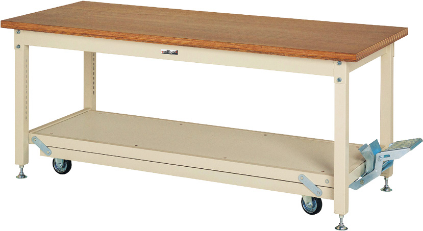 ヤマテック　ワークテーブル　ペダル移動タイプ　中間棚なし　H762mm　ニス仕上げ積層天板　SXNP-1875-NI