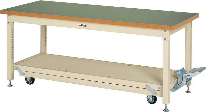 ヤマテック　ワークテーブル　ペダル移動タイプ　中間棚なし　H762mm　塩ビシート天板　SXRP-1275-GI